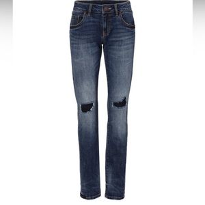 Cabi Slim Boyfriend destructed and patched jeans EUC